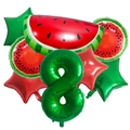Detail view of watermelon party balloon set with giant green number 8 foil balloon - Watermelon Balloon Set 8