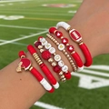 Set de bracelets Game Day avec perles Heishi rouges et pendentifs casque de football - Style Rouge Blanc 7 Pièces(06761)