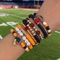 Ensemble de bracelets en perles d'argile avec texte Game Day et breloques de rugby - Style Orange Noir 8 Pièces(06762)