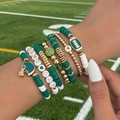 Coffret de 7 bracelets Game Day de football américain avec perles vertes et or - Style Vert Blanc 7 Pièces(06763)