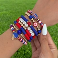 Detail of multi-layer beaded bracelet set with GAME DAY letter beads and football charms - Multicolor-06754