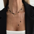 Retro-Mond-Herz-Quastenhalskette mit Goldmond-Anhängern und schwarzen Perlen für Damen - Mond-Quasten-Stil (07503) / Gold