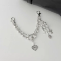 Ciondolo per borsa multistrato argento con perle e cuori e nappe a fiocco - Argento (Bianco K 0098)