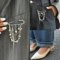 Silver multilayer chain brooch with heart and star charms on denim and suit pocket - Multicolor-00317
