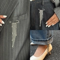 Silver fringe pin with chains and star charms worn on lapels and denim pants pockets - Silver-00318