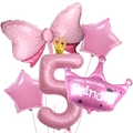 Pink 40-inch number 5 balloon set with crown and bow for princess birthday parties - Number 5 Set / Pink