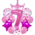 Pink number 7 balloon set with princess crown for girls birthday party decoration - Crown Rose Red Set - Number 7