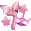 Pink number 7 balloon set with golden crown and polka dot bow for princess birthday - Number 7 Set / Pink