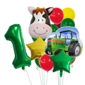 Detailed farm theme 1st birthday balloon set with green tractor and cow foil balloons - Number 1 Style