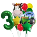 Farm theme 3rd birthday balloon set featuring cow, green tractor, and number 3 - Number 3 Style