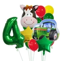 Farm theme 4th birthday party set with tractor cow balloons and green number four - Number 4 Style