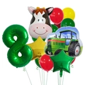 Farm theme 8th birthday balloon set with green tractor and cow foil balloons for party - Number 8 Style