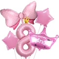 Pink number 8 balloon set with crown and bowknot for princess birthday party decor - Number 8 Set / Pink