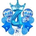 Blue 4th birthday balloon set with number 4 foil and Happy Birthday Prince crown - Crown Blue Set - Number 4