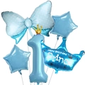 Light blue number 1 balloon set with golden crown and polka dot bow for boy birthday - Number 1 Set / Blue