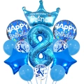 Blue 8th birthday balloon set with number 8 and Happy Birthday Prince crown balloon - Crown Blue Set - Number 8