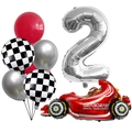 Racing themed party decor with number 2 balloon, red race car and checkered flags - Number 2 Style (j052808)