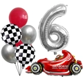 Racing car themed party balloons set with red F1 car and checkered flag designs - Number 6 Style (j052808)