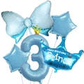 Blue number 3 balloon set with crown and bowknot for boys birthday party decor - Number 3 Set / Blue