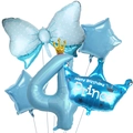 Blue 4th birthday balloon set with number 4, crown, bow and stars for boy party decoration - Number 4 Set / Blue