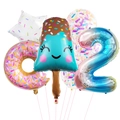 Detail of summer donut and ice cream foil balloons with rainbow number 2 for party decor - Number Two (Ice Cream Donut Star Sequin Style)
