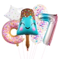 Ice cream and donut themed foil balloon set with rainbow number 7 for party decoration - Number Seven (Ice Cream Donut Star Sequin Style)