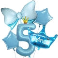 Blue 5th birthday balloon set with 40-inch number 5 crown and prince bow foil balloons - Number 5 Set / Blue
