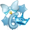Blue number 6 balloon set with crown, bow and stars for prince birthday party decoration - Number 6 Set / Blue