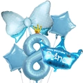 Blue number 8 foil balloon set with crown and bowtie for boy's birthday decoration - Number 8 Set / Blue