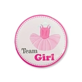 Detail of pink Team Girl baby shower badge with a tutu illustration and polka dots - One Size 58mm / Girl Style (Team Girl)