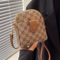 Retro kaki geruite crossbody telefoontas met verstelbare riem en gouden hardware - Khaki