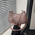 Pink crescent shoulder bag with letter print and decorative gold chain with charms - Pink