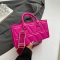 Magenta quilted crossbody bag with stylish geometric pattern and adjustable wide strap - Rose Red