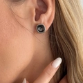 Vintage silver stud earrings with square faceted black stone for a retro look - Antique Silver Square Stud (03714)