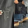 Silver fringe tassel pin brooch with white stars for suits and denim decoration - Silver-00321