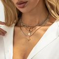 Detailed view of triple-layered necklaces with gold horseshoe buckle and starburst pendant - Gold Silver Two-tone Star Round Plate Style (07505)