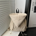 Chic beige rabbit ear backpack with drawstring closure and soft matte suede texture - Khaki