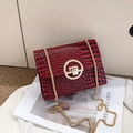 Detailed macro of dark red crocodile embossed leather texture with gold metal buckle - Burgundy