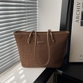 Sac cabas vintage imprimé léopard en daim marron avec boucle dorée élégante - Marron