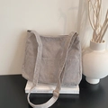 Borsa tote minimalista in velluto a coste grigio chiaro con tracolla regolabile e tasche - Grigio