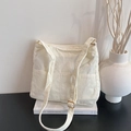Borsa tote chic in velluto a coste beige con doppie tasche frontali e tracolla regolabile - Bianco