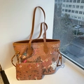 Sac cabas marron à graffitis avec pochette assortie et motifs colorés de cœurs et lettres - Marron