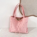 Pink canvas backpack tote with silver stars, dual handles and side pockets - Pink