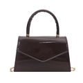 Dark brown patent leather handbag with trapezoid structure and gold chain strap - Brown
