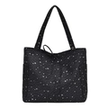 Black star pattern tote bag with drawstring closure and spacious side pockets - Black