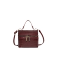 Sac boîte bordeaux à motif crocodile avec poignée et fermeture éclair dorée - Rouge