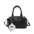 Bolso Boston de cuero texturizado negro con amuleto de peluche y logo Fashion Air Paris - Negro Con Colgante