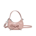 Borsa a mano rosa in pelle verniciata con fiocco e tracolla regolabile da donna - Rosa