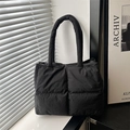 Chic black quilted puffer tote bag with large capacity for women's daily commute - Black