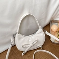 Witte glanzende halve maantas met strikdecoratie en verstelbare dunne schouderriem voor dames - Wit